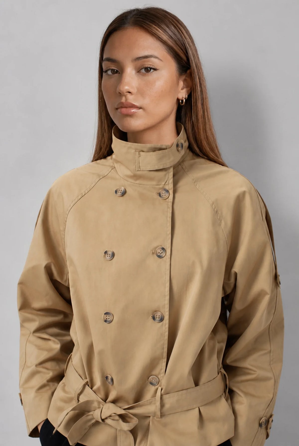Cape Sleeve Double-Breasted Trench Jacket