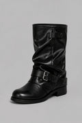 Slouchy Buckle Wrap Mid-Calf Boots