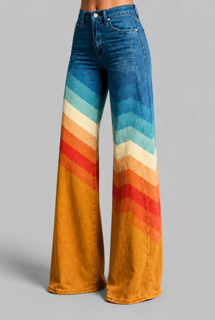 Wide Leg Jeans with Printed Gradient Design