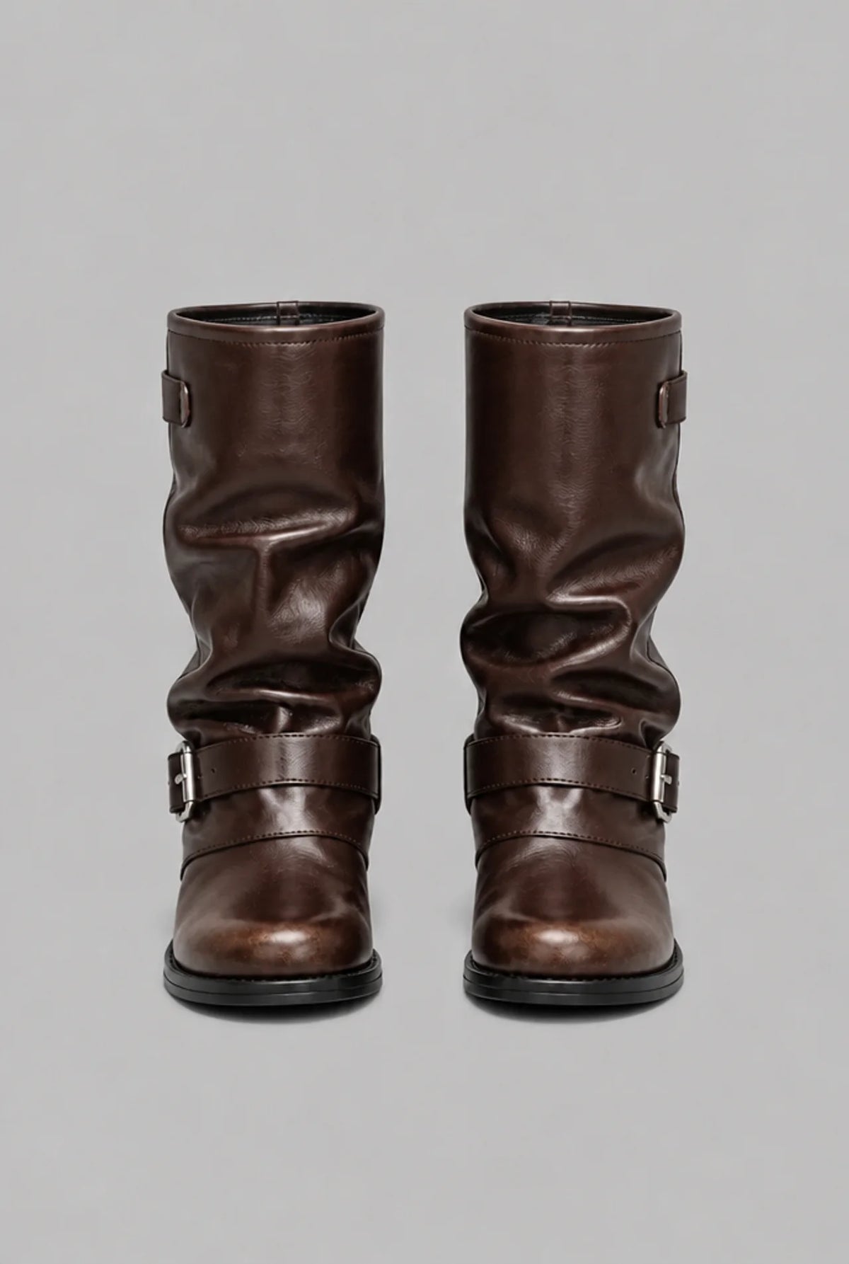 Slouchy Buckle Wrap Mid-Calf Boots