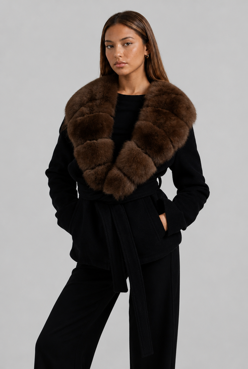 Wool-Look Coat with Faux Fur Collar