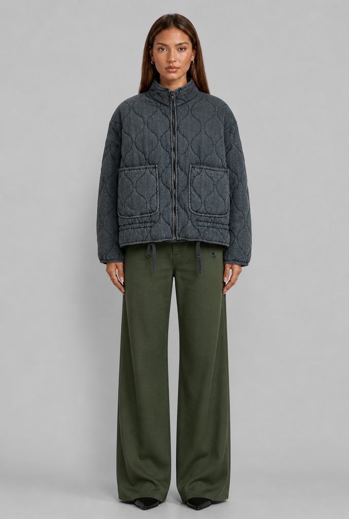 Quilted Wave Stitch Zip Jacket