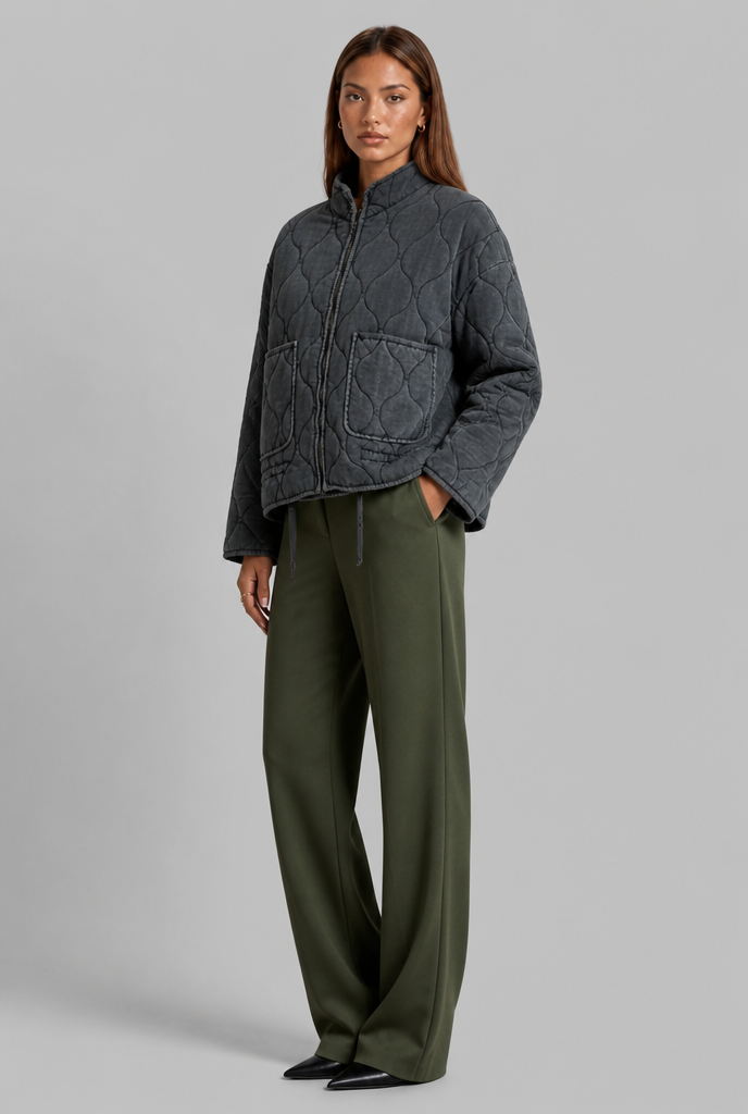 Quilted Wave Stitch Zip Jacket