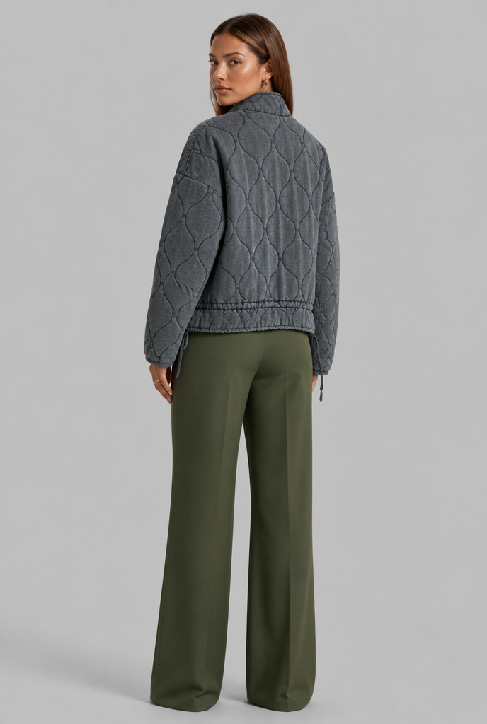 Quilted Wave Stitch Zip Jacket