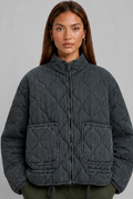 Quilted Wave Stitch Zip Jacket