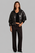 Oversized Faux Leather Bomber Jacket