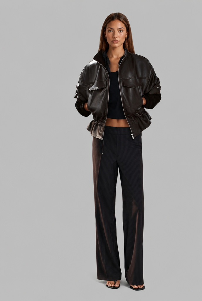 Oversized Faux Leather Bomber Jacket