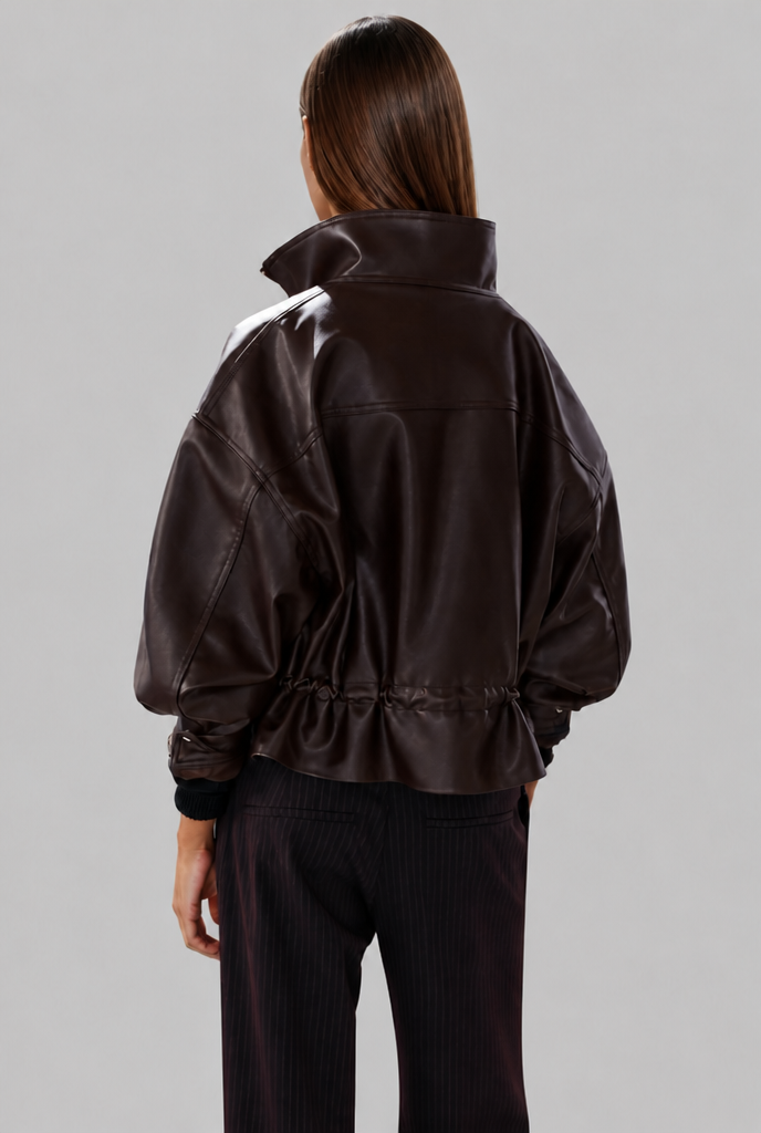 Oversized Faux Leather Bomber Jacket
