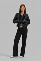 Oversized Faux Leather Bomber Jacket