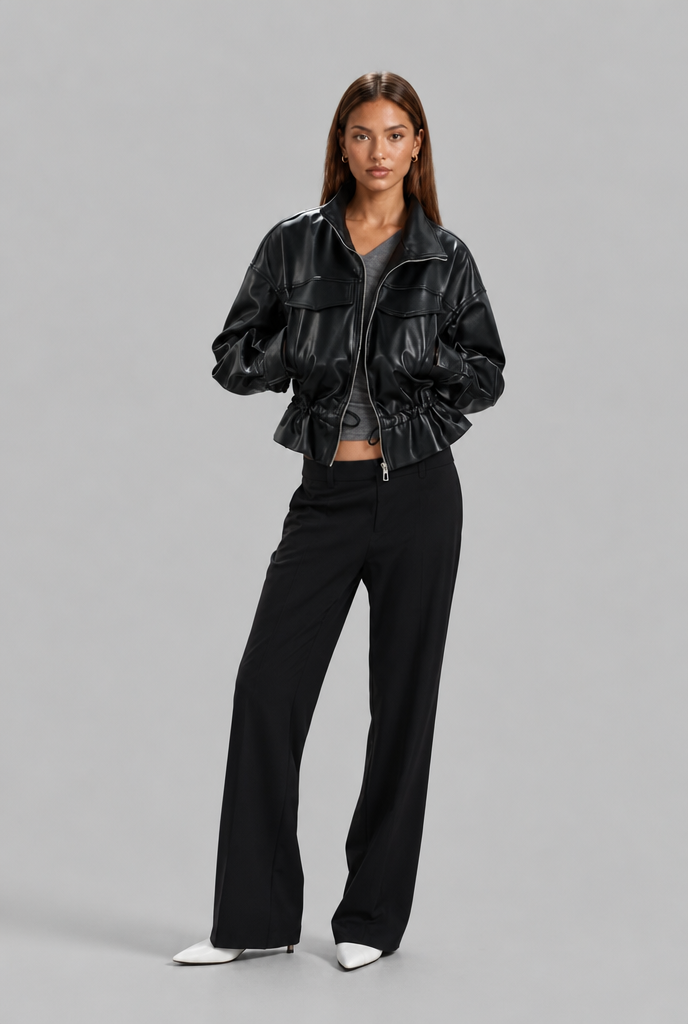 Oversized Faux Leather Bomber Jacket