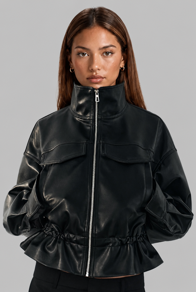 Oversized Faux Leather Bomber Jacket