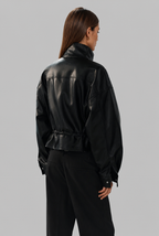 Oversized Faux Leather Bomber Jacket
