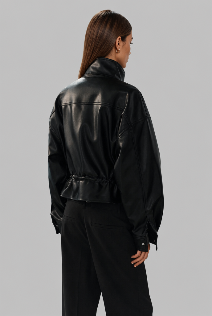 Oversized Faux Leather Bomber Jacket