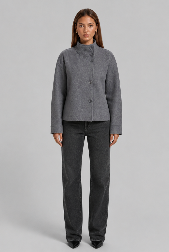 Cropped Jacket with Funnel Neck