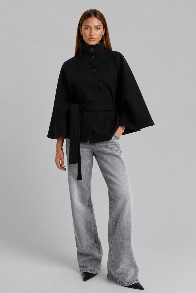 Cape Jacket with Tie Waist