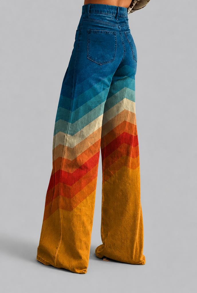 Wide Leg Jeans with Printed Gradient Design