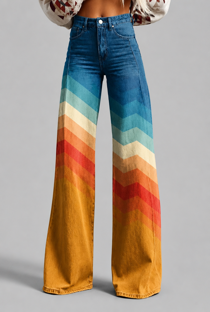 Wide Leg Jeans with Printed Gradient Design