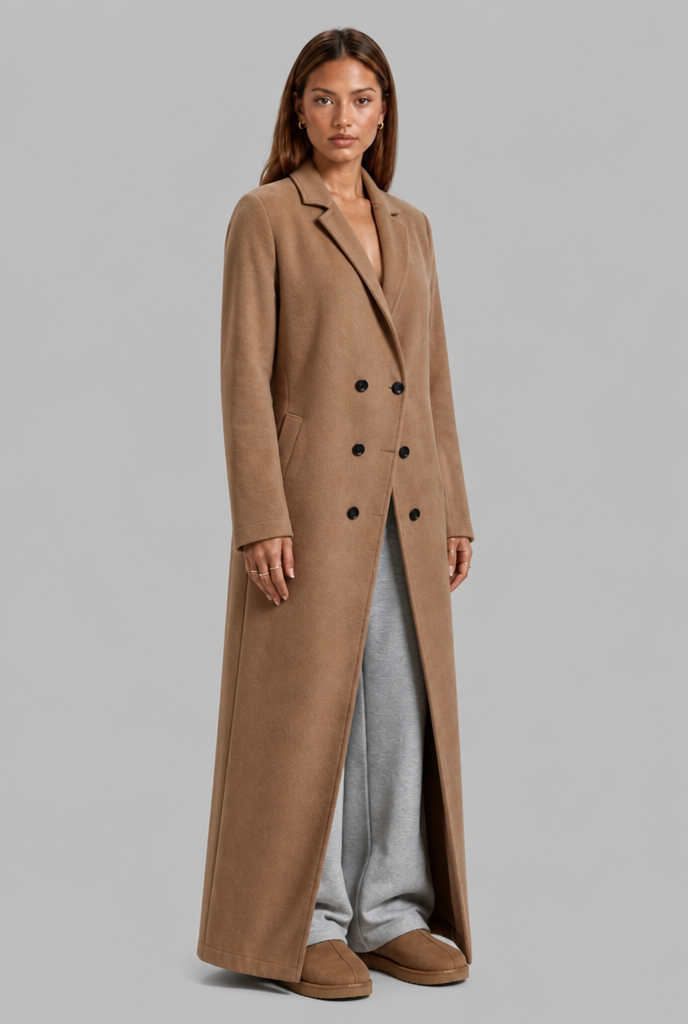 Longline Double-Breasted Wool-Look Coat