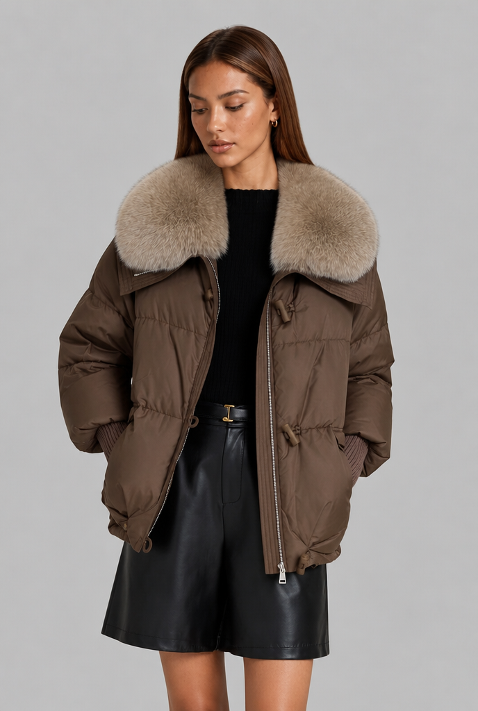 Oversized Puffer Jacket with Faux Fur Hood