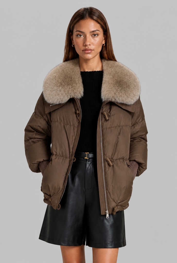 Oversized Puffer Jacket with Faux Fur Hood