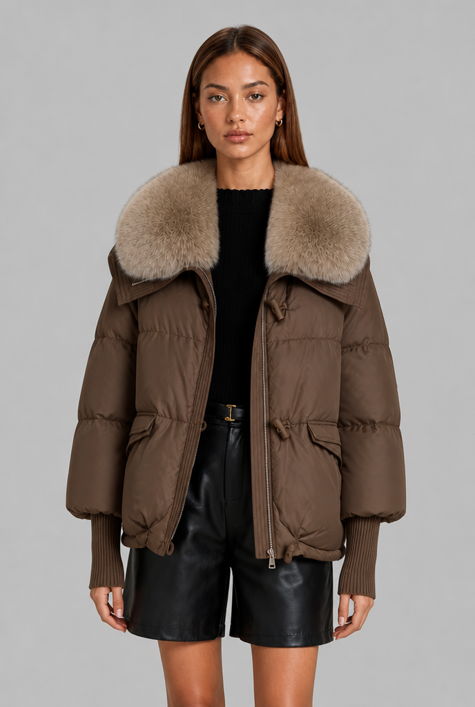 Oversized Puffer Jacket with Faux Fur Hood
