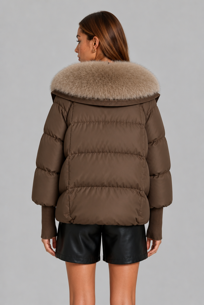 Oversized Puffer Jacket with Faux Fur Hood