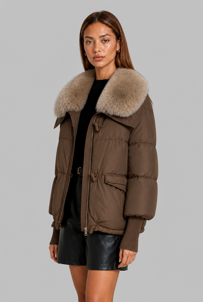 Oversized Puffer Jacket with Faux Fur Hood