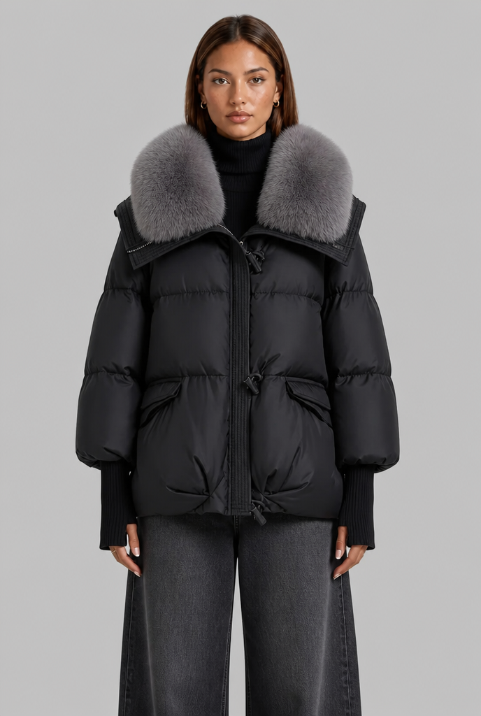 Oversized Puffer Jacket with Faux Fur Hood