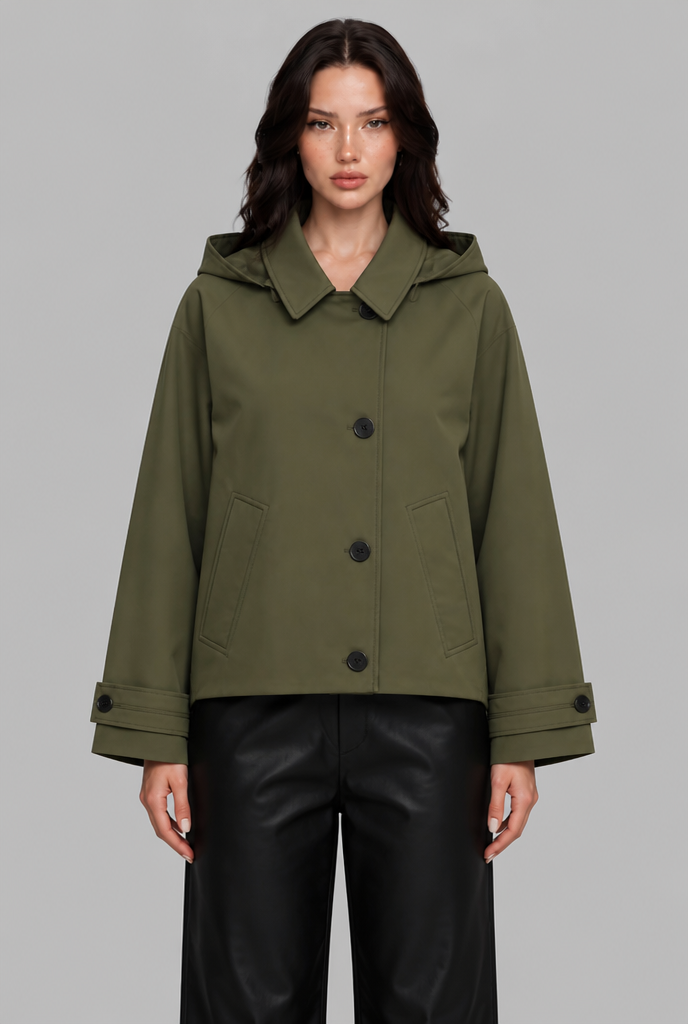 Short Trench Coat with Hood
