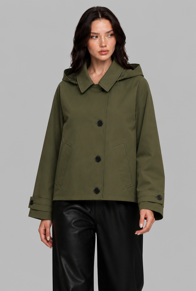 Short Trench Coat with Hood