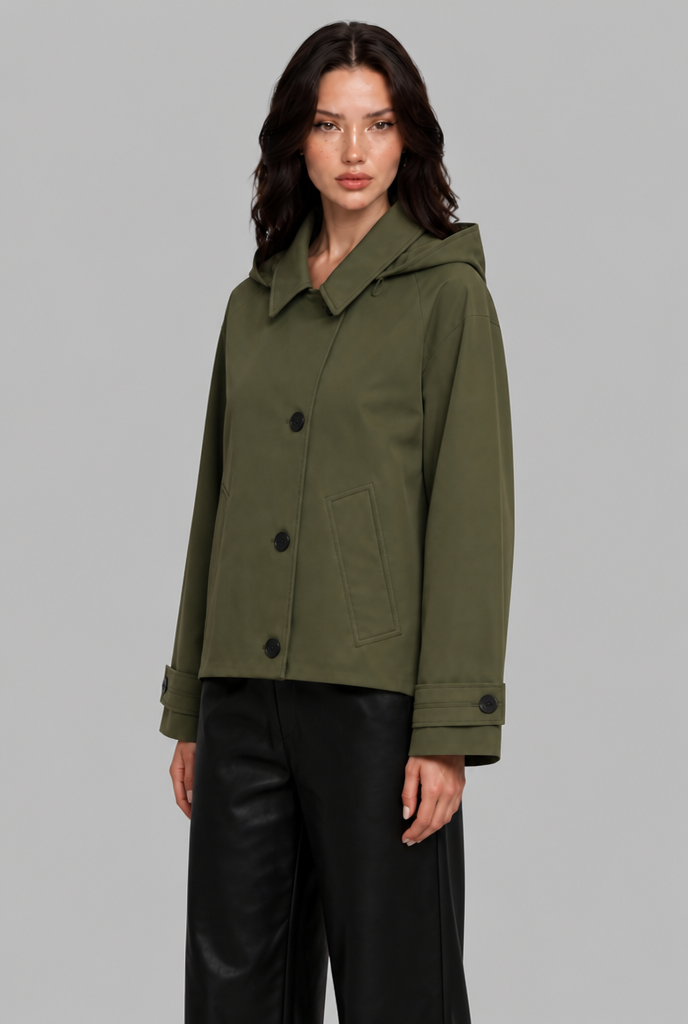 Short Trench Coat with Hood
