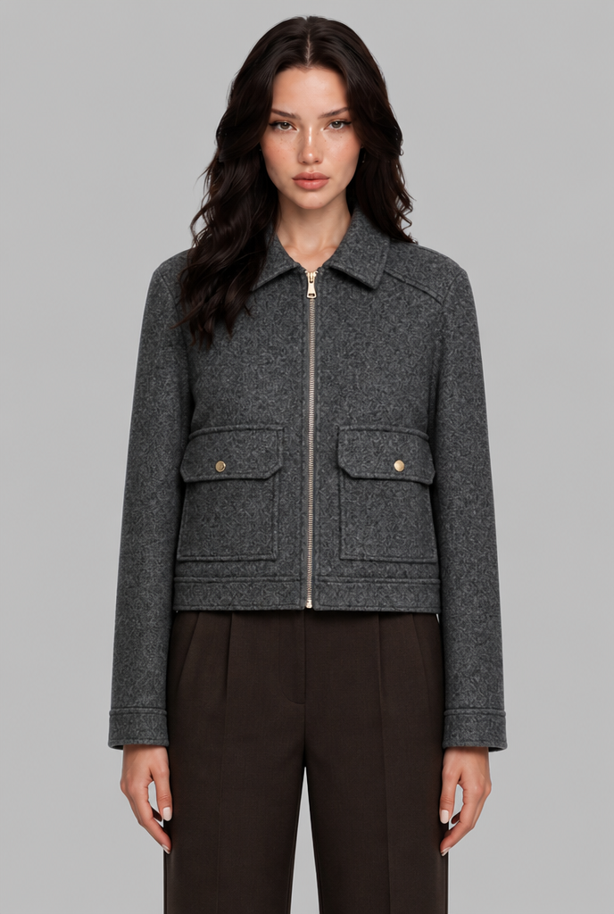 Cropped Wool-Look Jacket with Flap Pockets