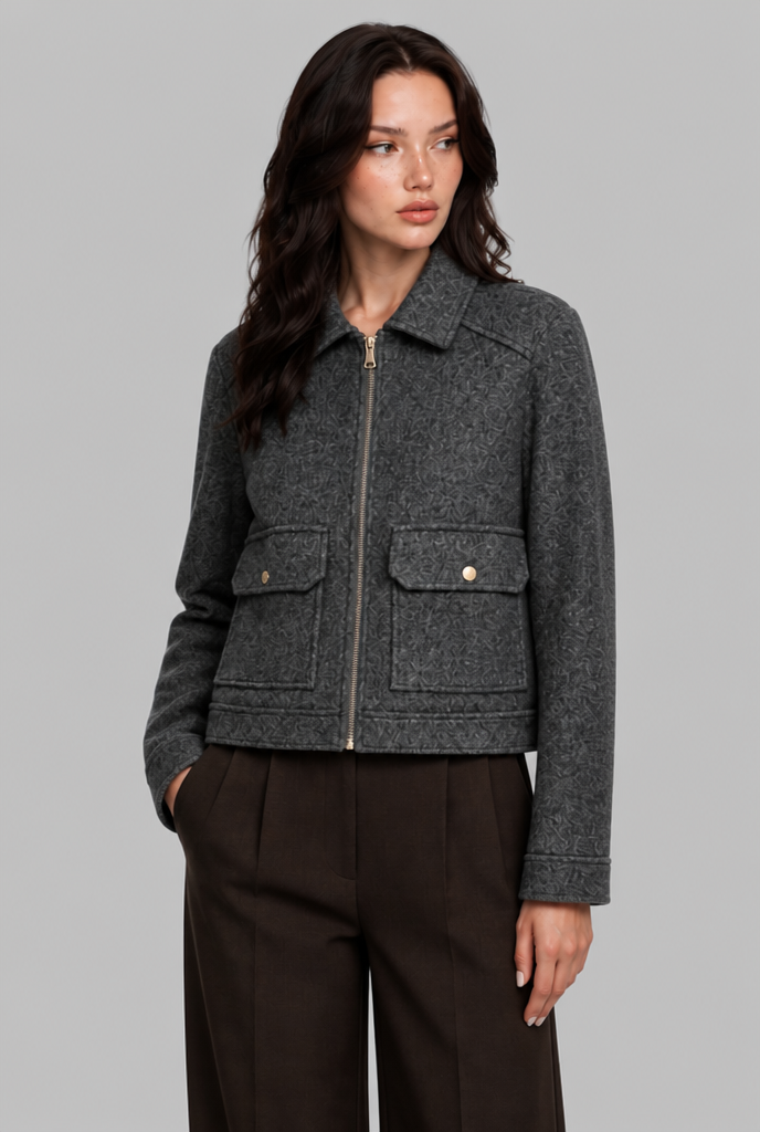 Cropped Wool-Look Jacket with Flap Pockets