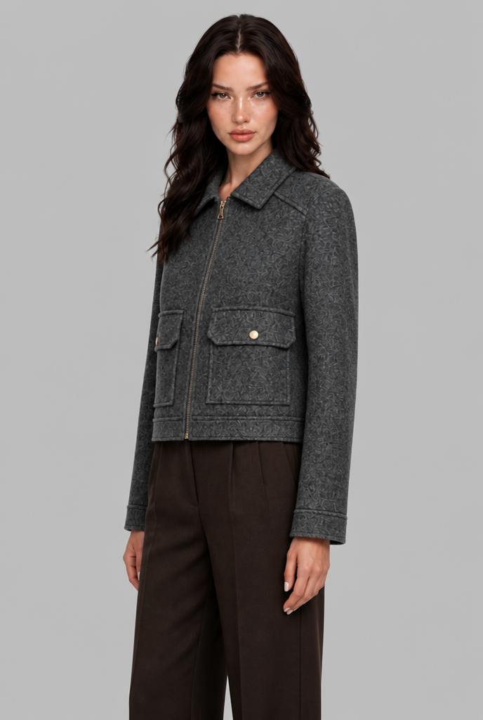Cropped Wool-Look Jacket with Flap Pockets