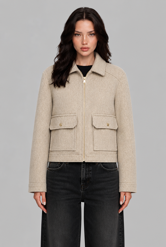Cropped Wool-Look Jacket with Flap Pockets