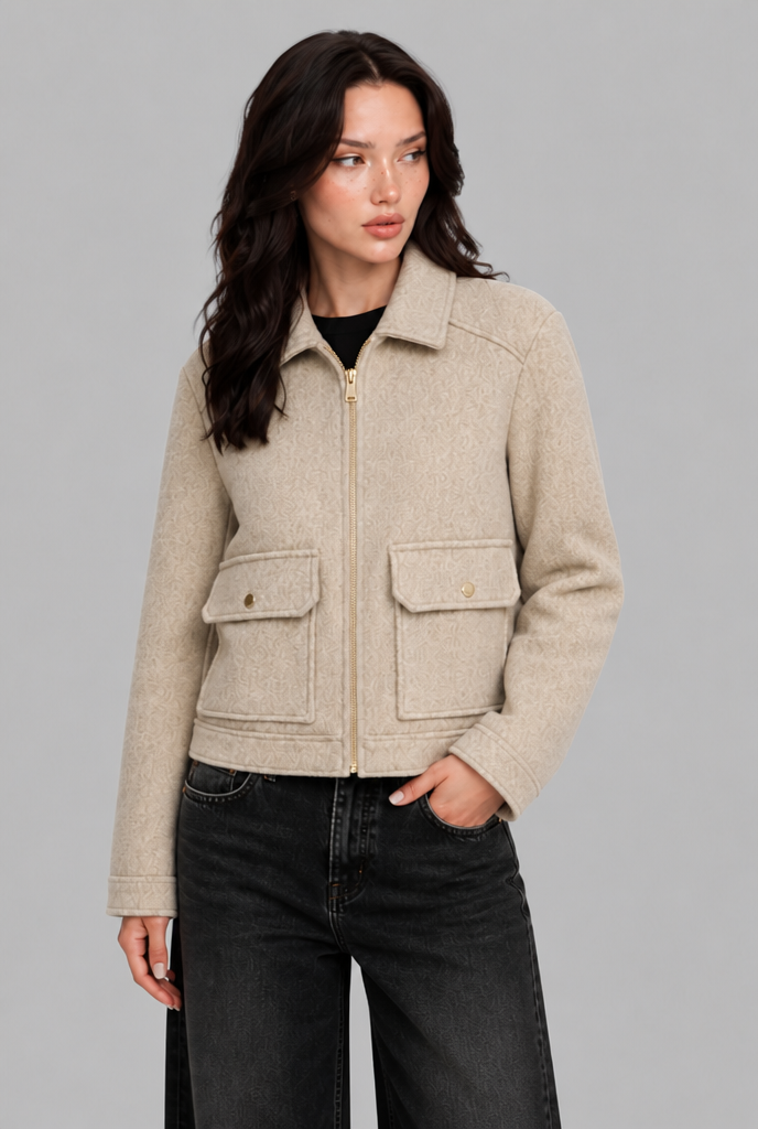 Cropped Wool-Look Jacket with Flap Pockets