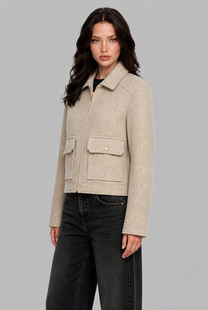 Cropped Wool-Look Jacket with Flap Pockets
