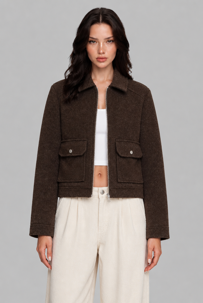 Cropped Wool-Look Jacket with Flap Pockets