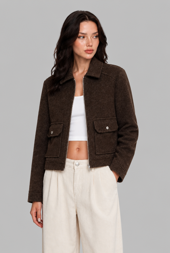 Cropped Wool-Look Jacket with Flap Pockets