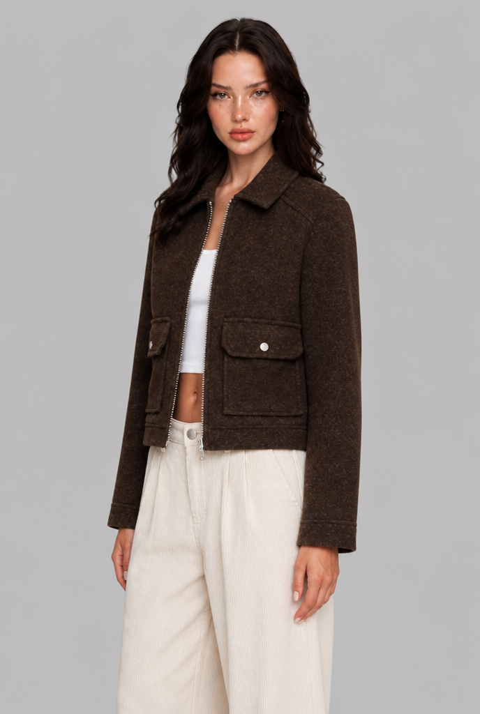 Cropped Wool-Look Jacket with Flap Pockets