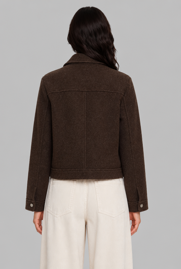 Cropped Wool-Look Jacket with Flap Pockets