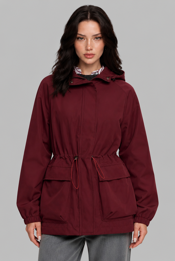 Hooded Drawstring Waist Anorak Jacket
