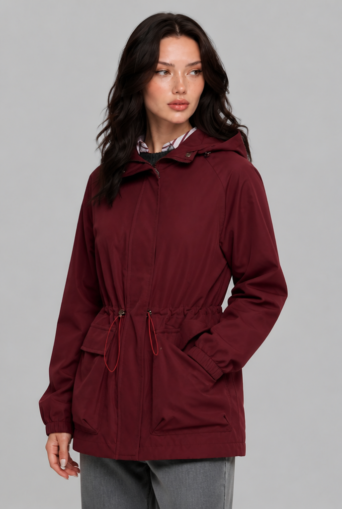 Hooded Drawstring Waist Anorak Jacket