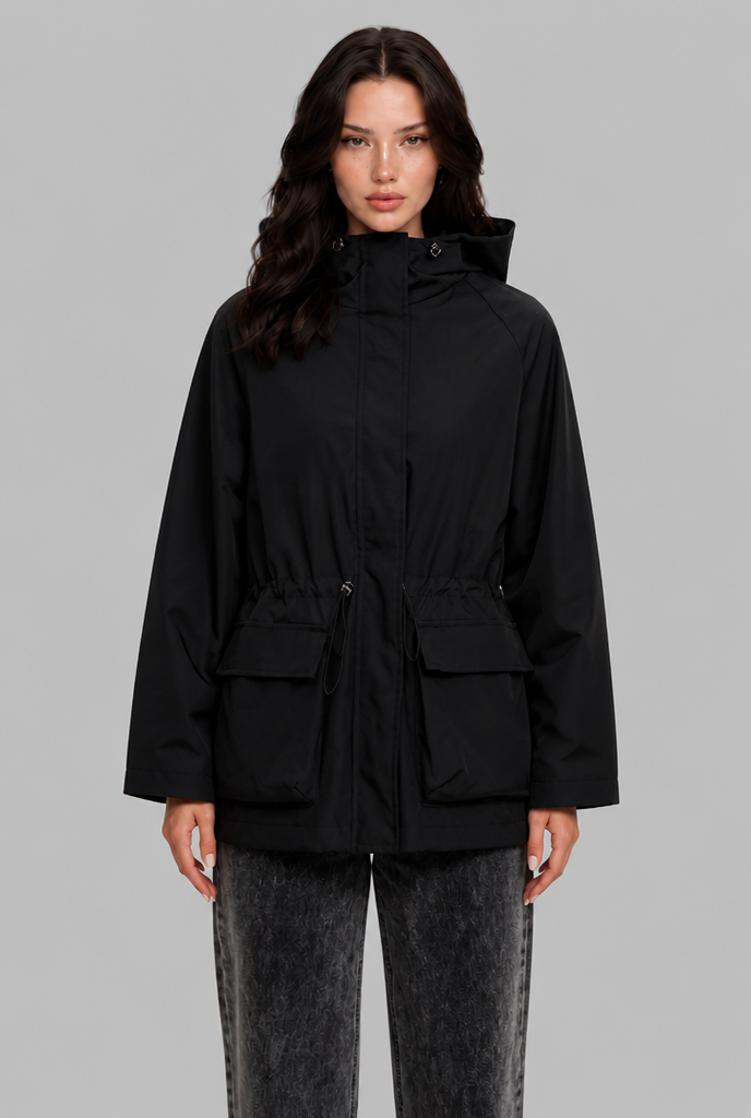 Hooded Drawstring Waist Anorak Jacket