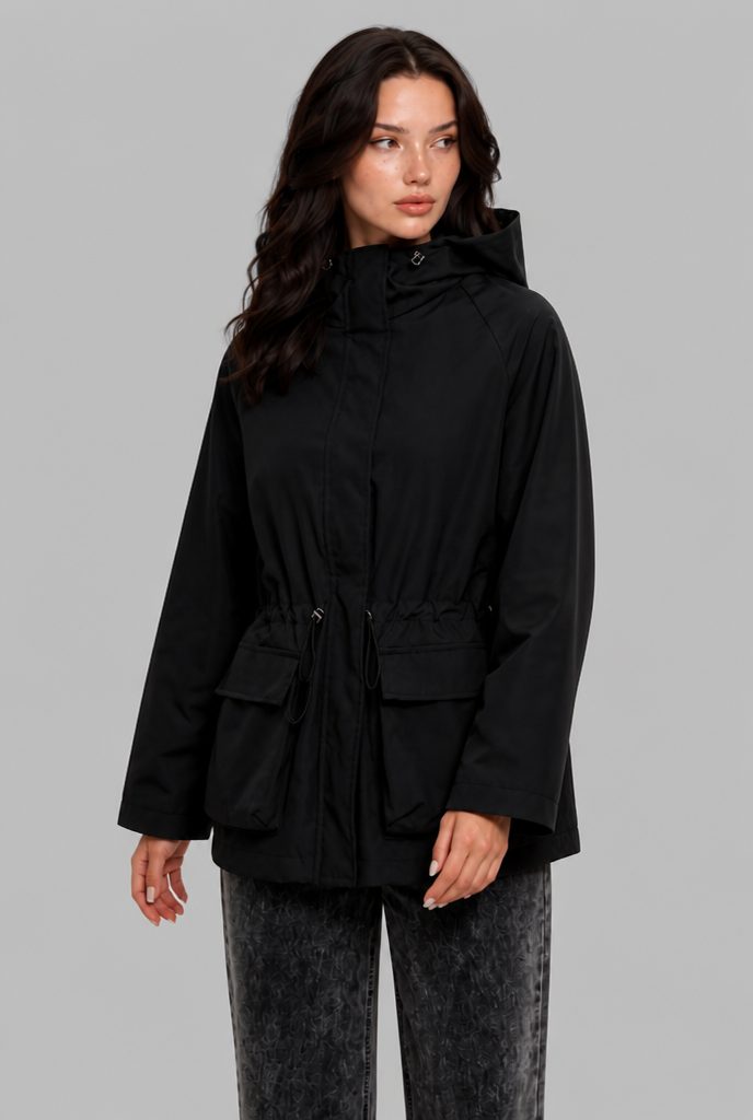 Hooded Drawstring Waist Anorak Jacket