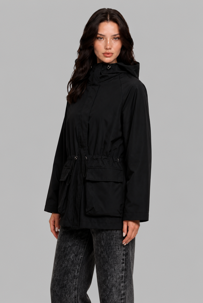 Hooded Drawstring Waist Anorak Jacket