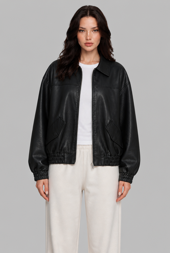 Faux Leather Bomber Jacket