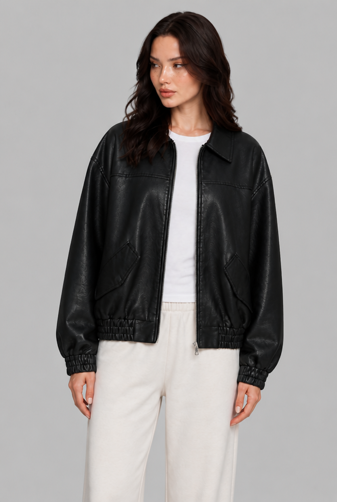 Faux Leather Bomber Jacket