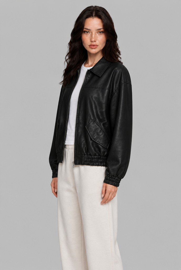 Faux Leather Bomber Jacket
