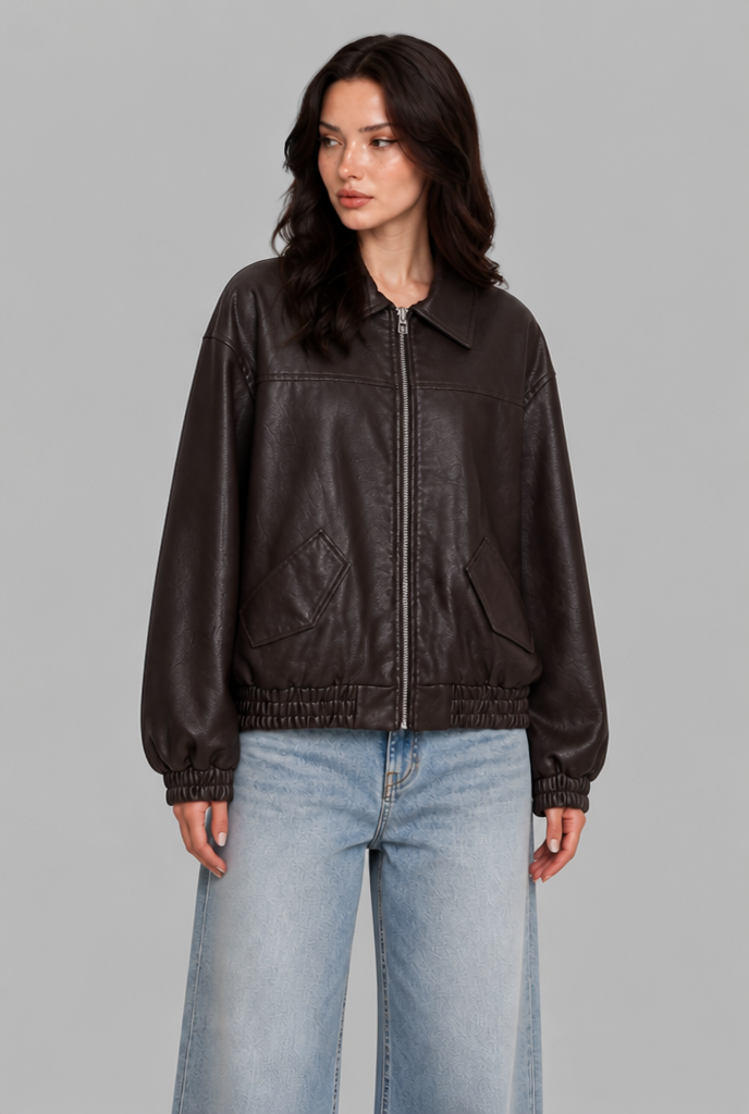 Faux Leather Bomber Jacket